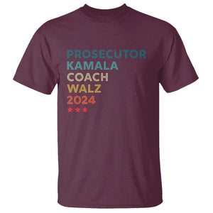 Harris Walz Supporter T Shirt Prosecutor Kamala Coach Walz 2024 Retro Star TS11 Maroon Print Your Wear