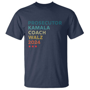 Harris Walz Supporter T Shirt Prosecutor Kamala Coach Walz 2024 Retro Star TS11 Navy Print Your Wear