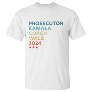 Harris Walz Supporter T Shirt Prosecutor Kamala Coach Walz 2024 Retro Star TS11 White Print Your Wear