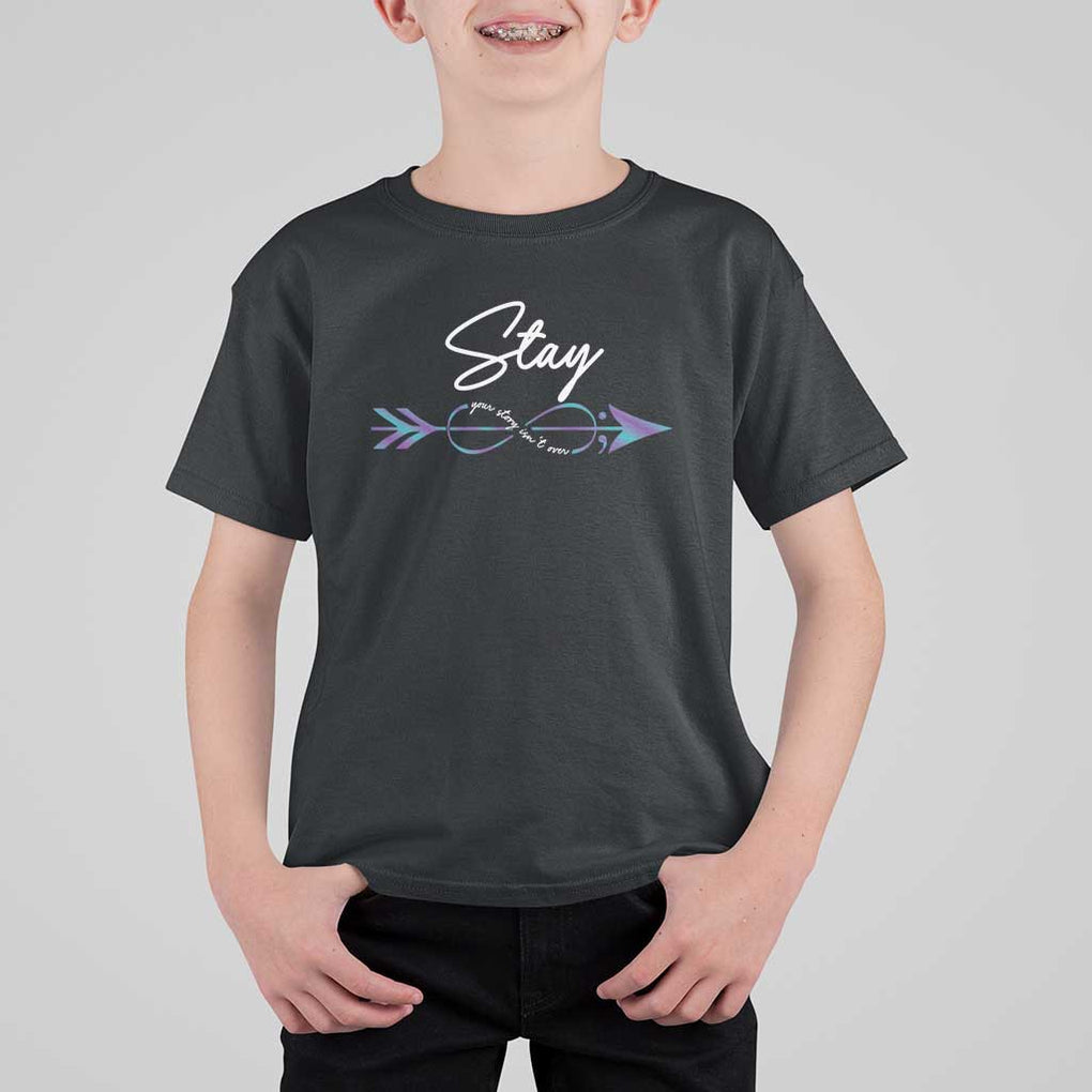 Suicide Prevention Awareness T Shirt For Kid Stay Your Story Isn't Over Arrow Semicolon TS11 Black Print Your Wear