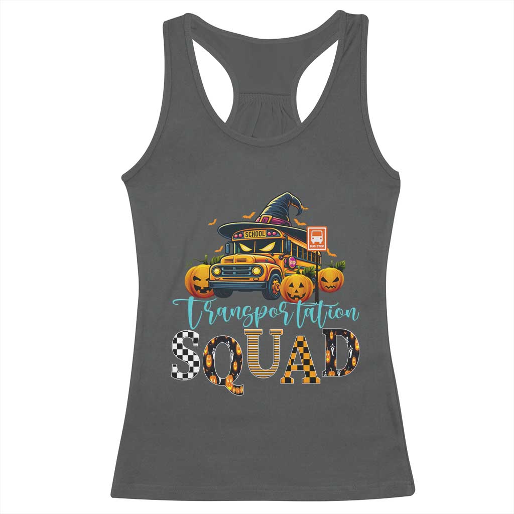 Halloween School Bus Driver Racerback Tank Top Transportation Squad Pumpkin Witch TS11 Dark Heather Print Your Wear