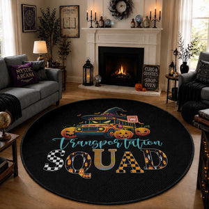 Halloween School Bus Driver Round Rug Transportation Squad Pumpkin Witch