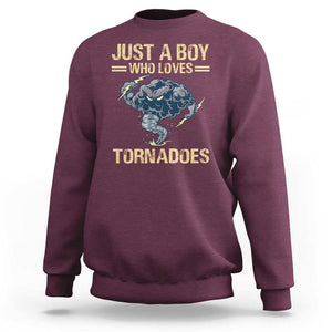 Tornado Chaser Sweatshirt Just A Boy Who Loves Tornadoes Storm Thunder TS11 Maroon Print Your Wear