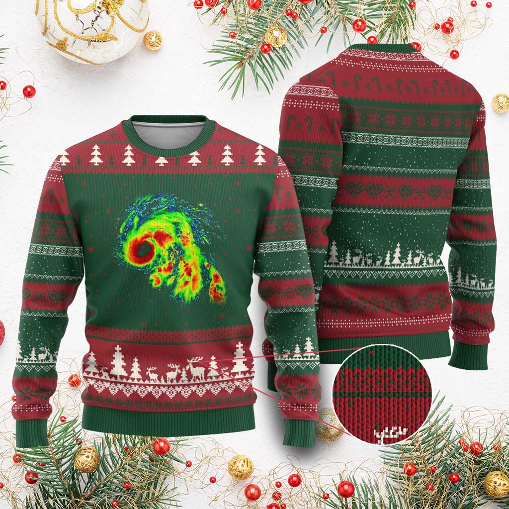 Hurricane Helene Ugly Christmas Sweater Meteorologist Weather Radar Image Storm Chasing TS11 Red Green Print Your Wear