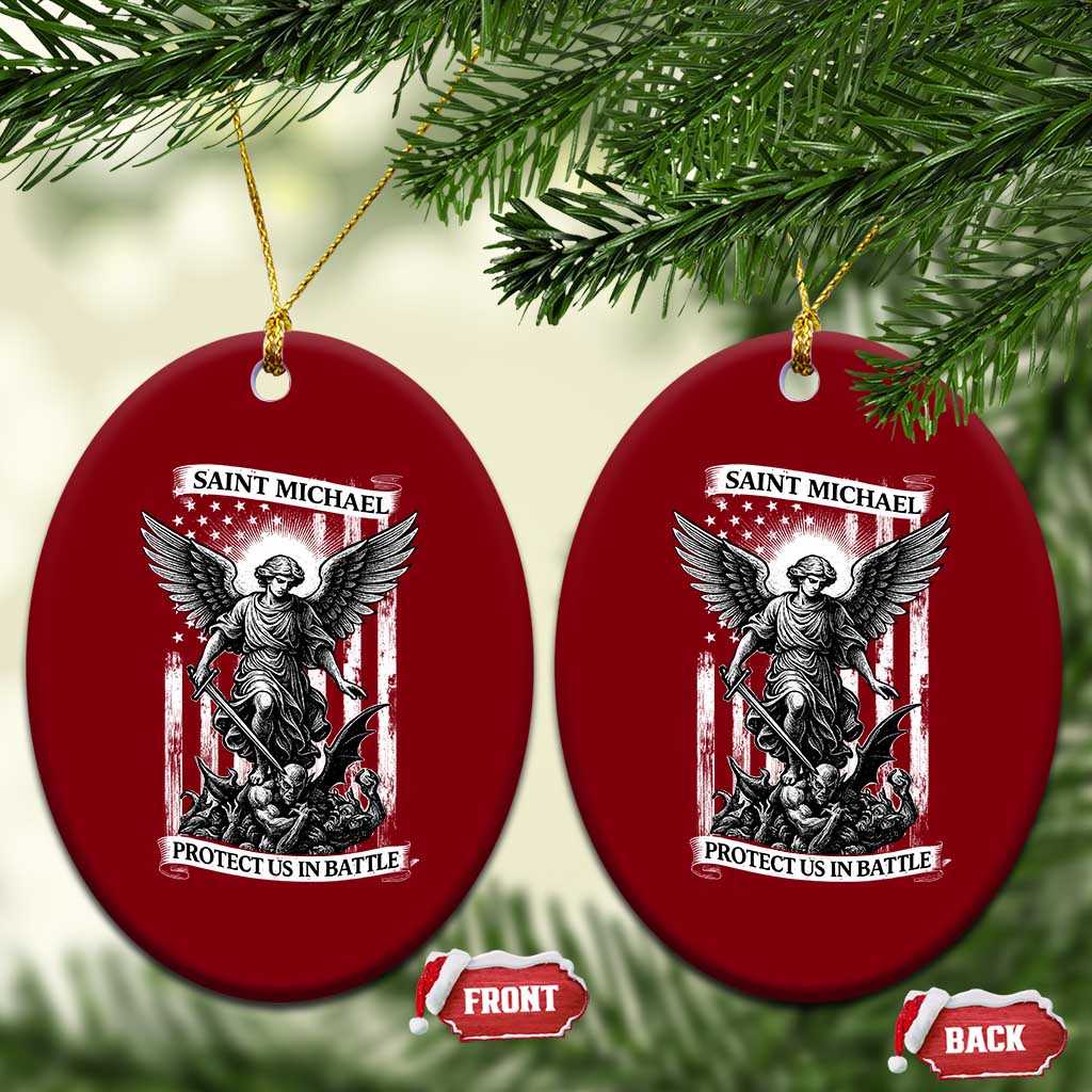 Saint Michael Protect Us In Battle Ceramic Ornament American Flag Catholic Christian Faith TS11 Print Your Wear