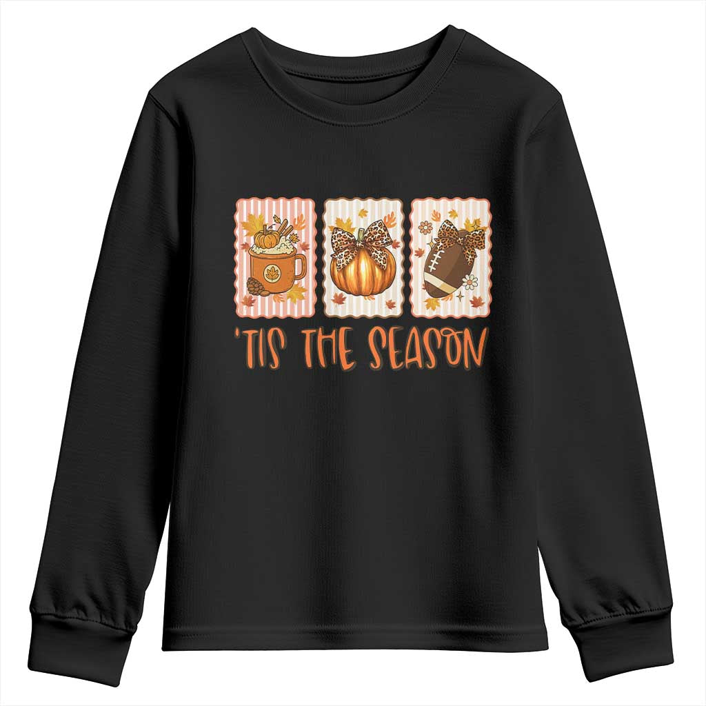 Tis The Season Fall Thanksgiving Youth Sweatshirt American Football Pumpkin Postage Stamps TS11 Black Print Your Wear