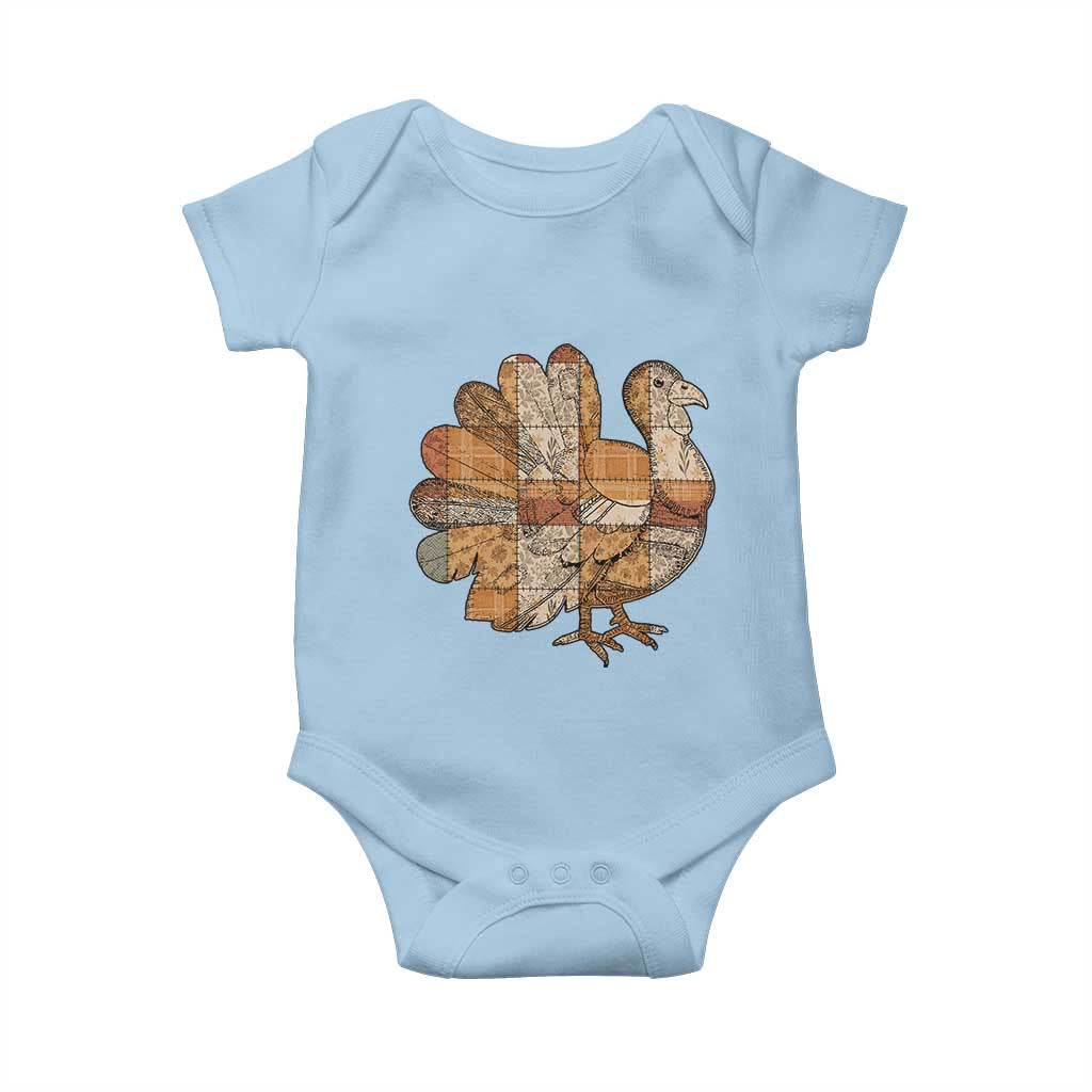 Thanksgiving Vintage Patchwork Gobble Turkey Baby Onesie TS11 Light Blue Print Your Wear