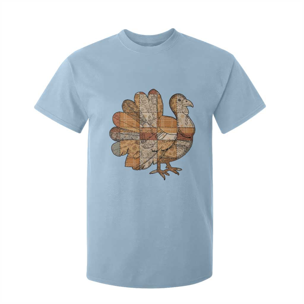 Thanksgiving Vintage Patchwork Gobble Turkey T Shirt For Kid TS11 Light Blue Print Your Wear