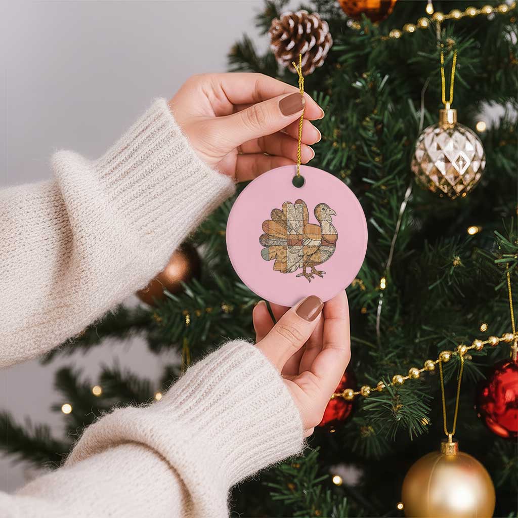 Thanksgiving Vintage Patchwork Gobble Turkey Ceramic Ornament TS11 1pc Light Pink Print Your Wear