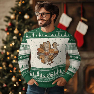 Thanksgiving Vintage Patchwork Gobble Turkey Ugly Christmas Sweater TS11 Beige Green Print Your Wear
