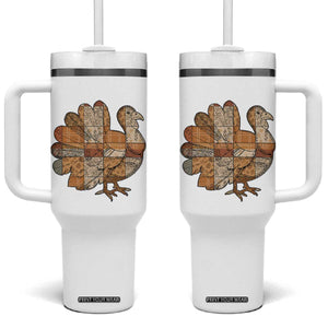 Thanksgiving Vintage Patchwork Gobble Turkey Tumbler With Handle TS11 One Size: 40 oz White Print Your Wear