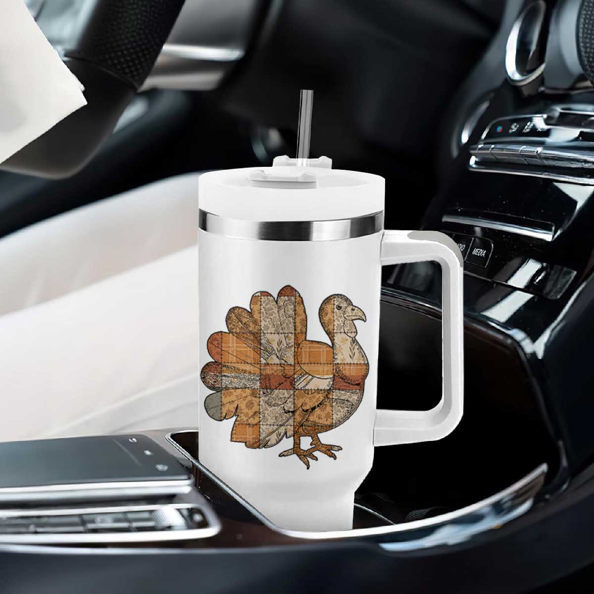 Thanksgiving Vintage Patchwork Gobble Turkey Tumbler With Handle TS11 Print Your Wear