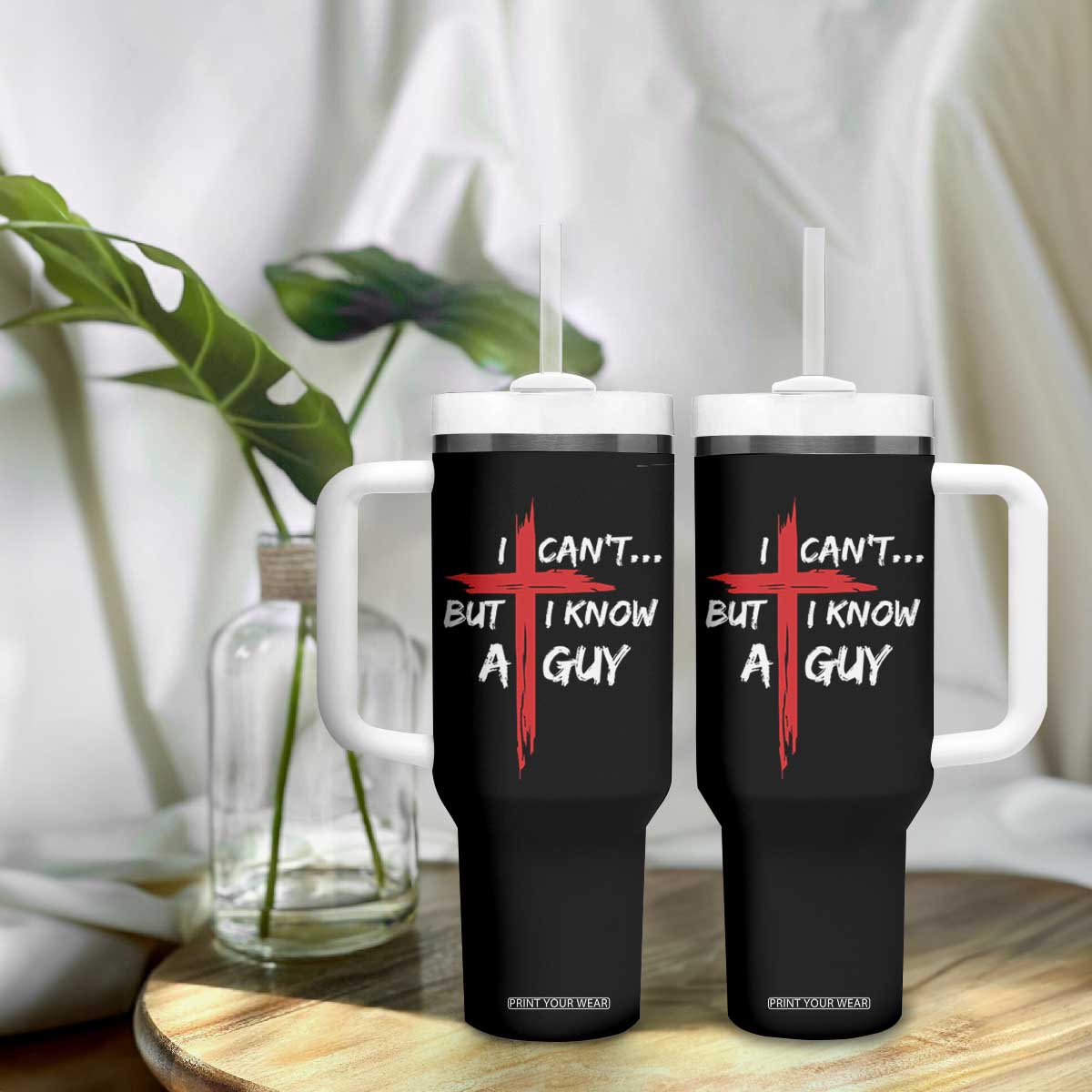 Funny I Cant But I Know A Guy Christian Tumbler With Handle Jesus Cross TS11 Print Your Wear