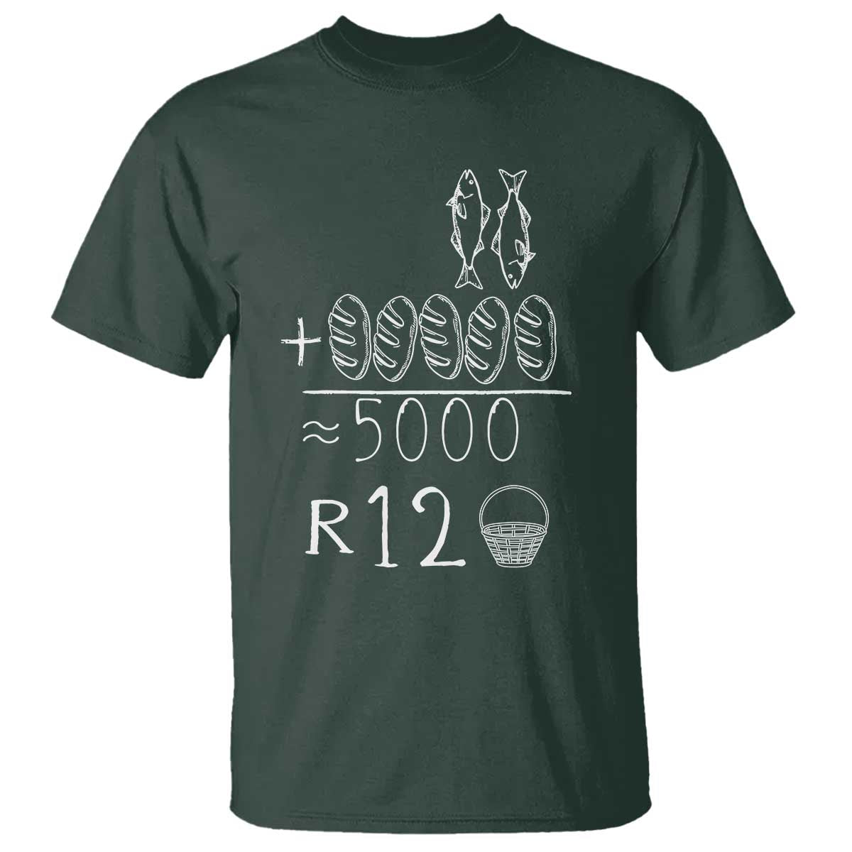 2 Fishes 5 Breads Jesus Feeds The 5000 Christian Bible Verses T Shirt TS11 Dark Forest Green Print Your Wear