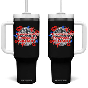 Dancing Is Everything Else Is Bullshit Tumbler With Handle Disco Ball Kissing Lips Glam Graphic 80s 90s Styles