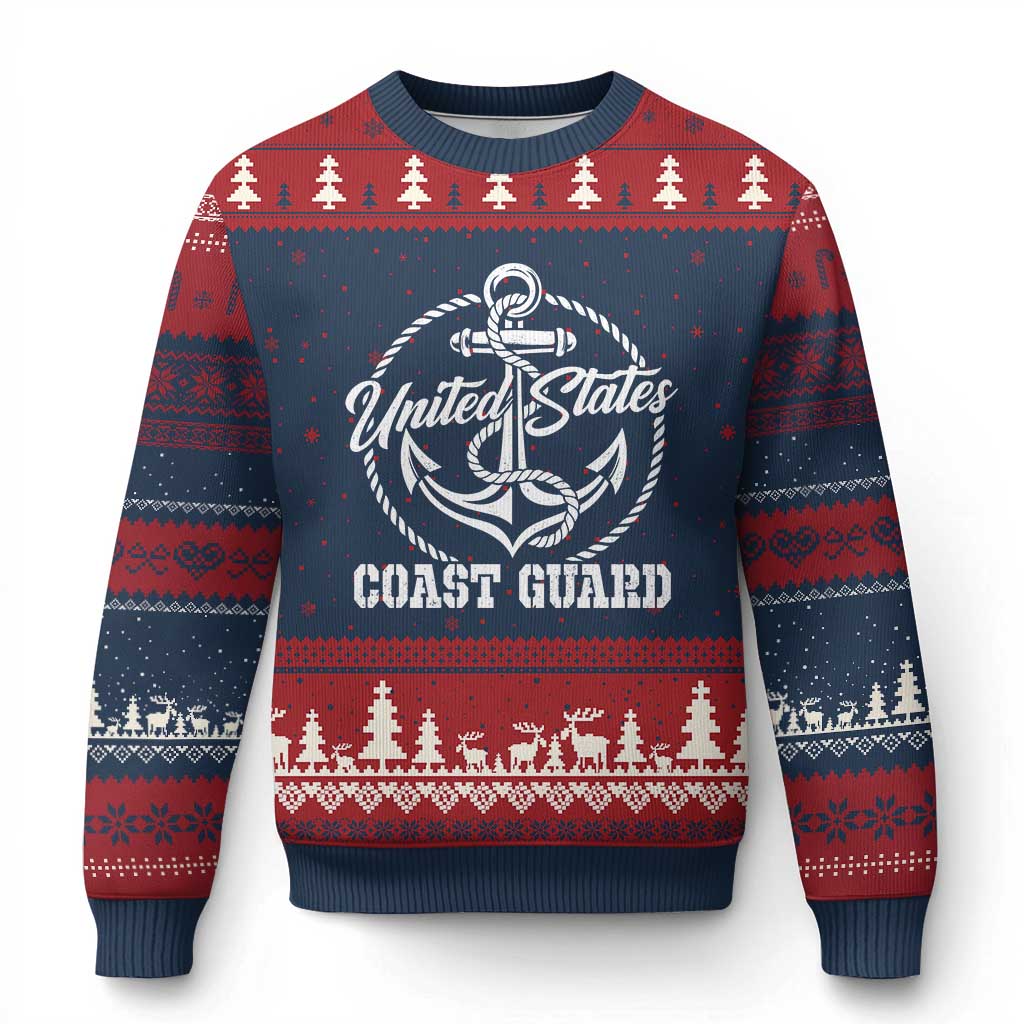 US Coast Guard Military Veteran Ugly Christmas Sweater Vintage Anchor Armed Forces Branch