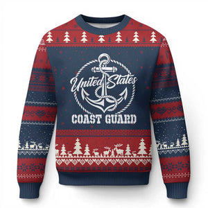 US Coast Guard Military Veteran Ugly Christmas Sweater Vintage Anchor Armed Forces Branch