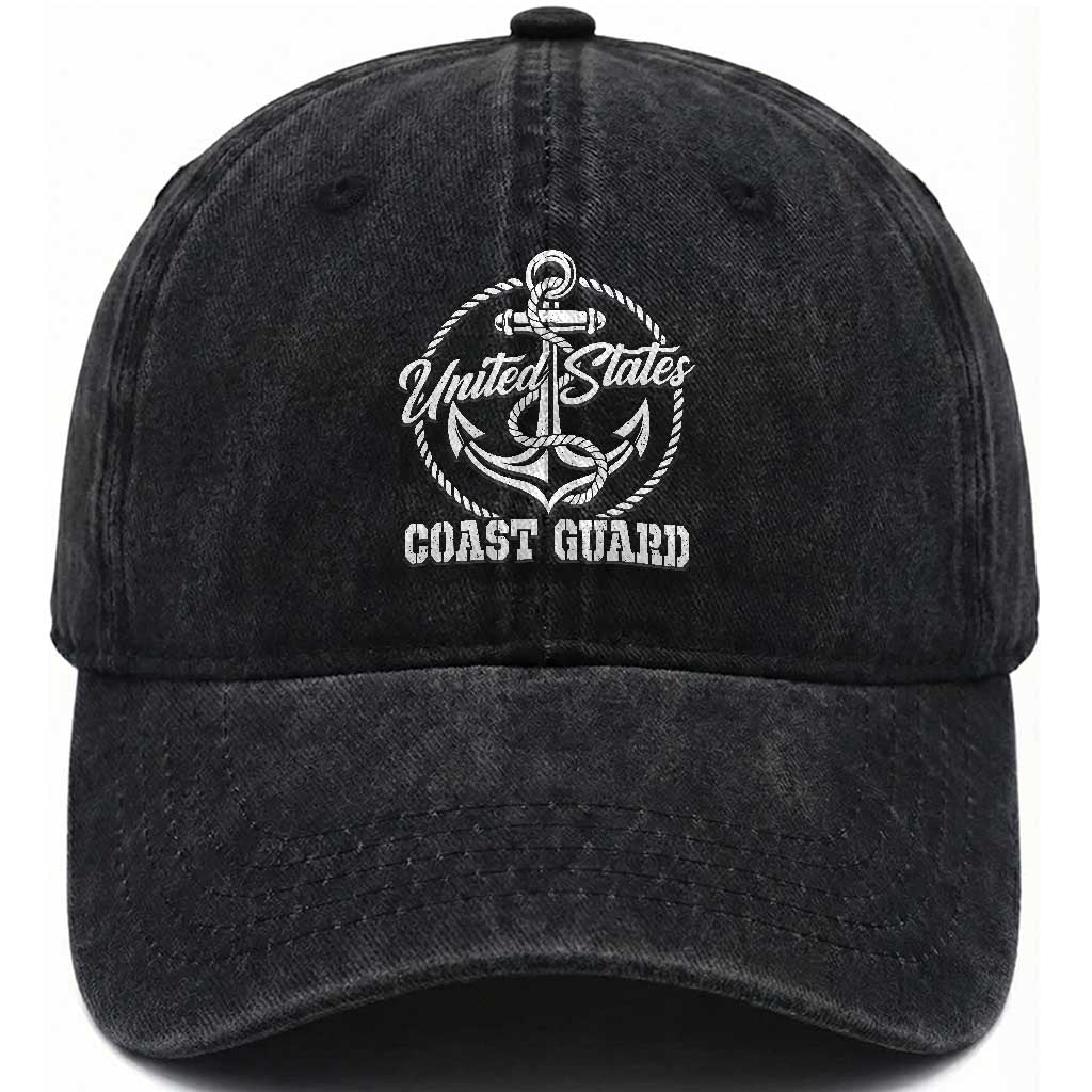 US Coast Guard Military Veteran Washed Cotton Baseball Cap Vintage Anchor Armed Forces Branch