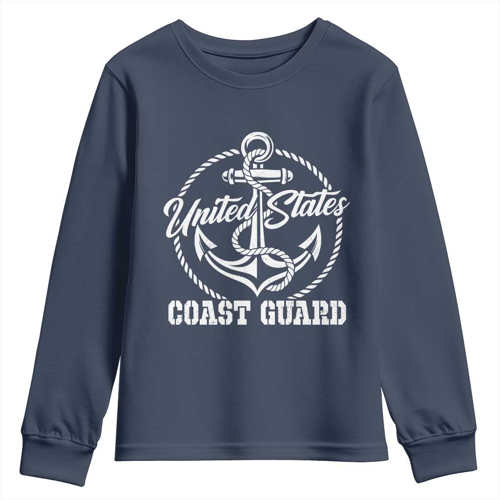 US Coast Guard Military Veteran Youth Sweatshirt Vintage Anchor Armed Forces Branch