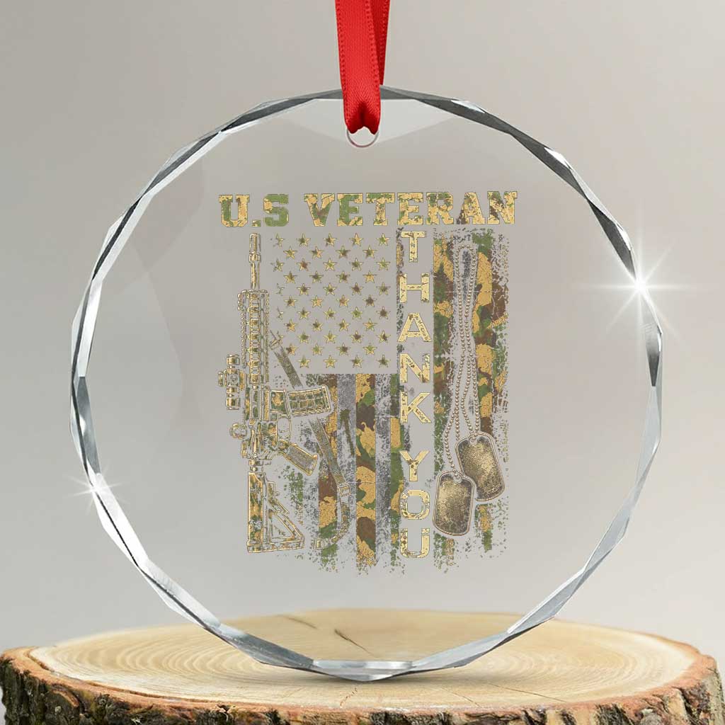 Thank You US Veteran Crystal Glass Ornament Patriotic Military Veterans Day Camo American Flag