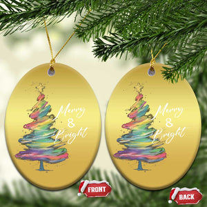 Xmas Christmas Ornament Merry And Bright Colorful Xmas Tree TS11 Oval Gold Print Your Wear