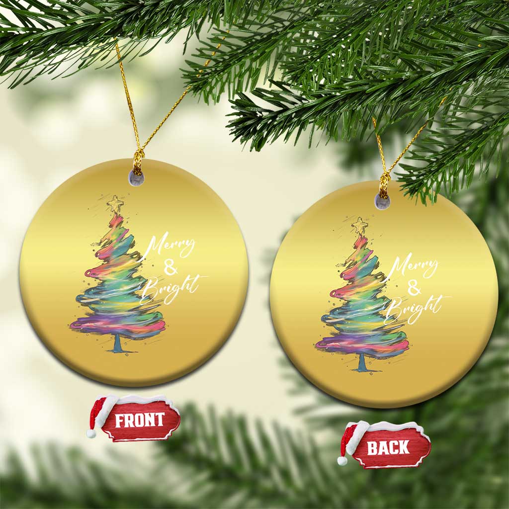 Xmas Christmas Ornament Merry And Bright Colorful Xmas Tree TS11 Circle Gold Print Your Wear