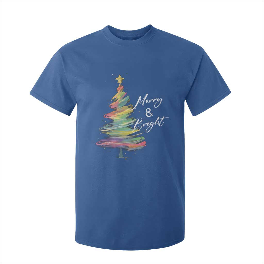 Christmas T Shirt For Kid Merry And Bright Colorful Xmas Tree TS11 Royal Blue Print Your Wear