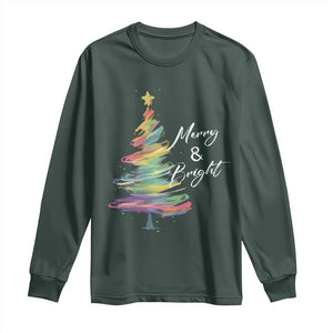 Christmas Long Sleeve Shirt Merry And Bright Colorful Xmas Tree TS11 Dark Forest Green Print Your Wear