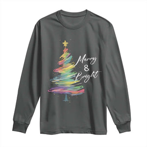 Christmas Long Sleeve Shirt Merry And Bright Colorful Xmas Tree TS11 Dark Heather Print Your Wear