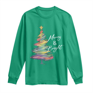 Christmas Long Sleeve Shirt Merry And Bright Colorful Xmas Tree TS11 Irish Green Print Your Wear