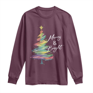 Christmas Long Sleeve Shirt Merry And Bright Colorful Xmas Tree TS11 Maroon Print Your Wear