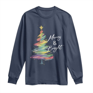 Christmas Long Sleeve Shirt Merry And Bright Colorful Xmas Tree TS11 Navy Print Your Wear