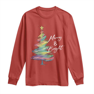 Christmas Long Sleeve Shirt Merry And Bright Colorful Xmas Tree TS11 Red Print Your Wear