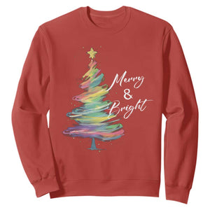 Christmas Sweatshirt Merry And Bright Colorful Xmas Tree TS11 Red Print Your Wear