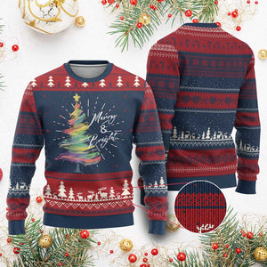 Xmas Ugly Christmas Sweater Merry And Bright Colorful Xmas Tree TS11 Burgundy Print Your Wear
