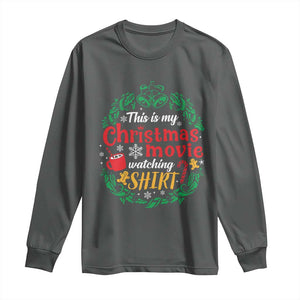 This Is My Christmas Movie Watching Shirt Long Sleeve Shirt Gingerbread Cocoa TS11 Dark Heather Print Your Wear