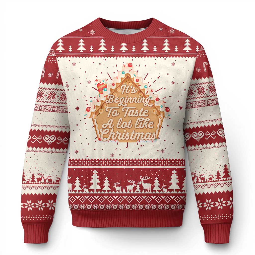 Funny Christmas Cookie Baking Ugly Christmas Sweater It's Beginning To Taste A Lot Like Christmas Gingerbread House TS11 Red Print Your Wear