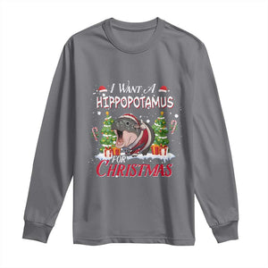 Funny Moo Deng Christmas Long Sleeve Shirt I Want A Hippopotamus For Christmas Santa Baby Pygmy TS11 Charcoal Print Your Wear