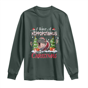 Funny Moo Deng Christmas Long Sleeve Shirt I Want A Hippopotamus For Christmas Santa Baby Pygmy TS11 Dark Forest Green Print Your Wear