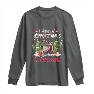 Funny Moo Deng Christmas Long Sleeve Shirt I Want A Hippopotamus For Christmas Santa Baby Pygmy TS11 Dark Heather Print Your Wear