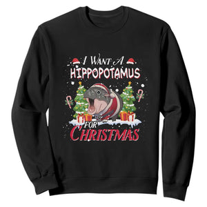 Funny Moo Deng Christmas Sweatshirt I Want A Hippopotamus For Christmas Santa Baby Pygmy TS11 Black Print Your Wear