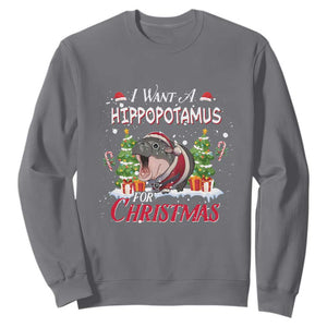 Funny Moo Deng Christmas Sweatshirt I Want A Hippopotamus For Christmas Santa Baby Pygmy TS11 Charcoal Print Your Wear