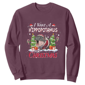 Funny Moo Deng Christmas Sweatshirt I Want A Hippopotamus For Christmas Santa Baby Pygmy TS11 Maroon Print Your Wear