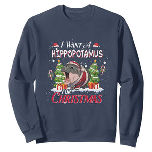 Funny Moo Deng Christmas Sweatshirt I Want A Hippopotamus For Christmas Santa Baby Pygmy TS11 Navy Print Your Wear