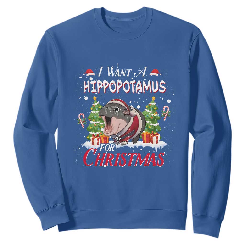 Funny Moo Deng Christmas Sweatshirt I Want A Hippopotamus For Christmas Santa Baby Pygmy PrintYourWear Print Your Wear