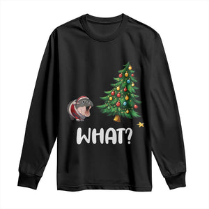 Funny Moo Deng Christmas Long Sleeve Shirt What Santa Cute Hippo Zoo Meme Baby Pygmy Xmas Tree TS11 Black Print Your Wear