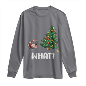 Funny Moo Deng Christmas Long Sleeve Shirt What Santa Cute Hippo Zoo Meme Baby Pygmy Xmas Tree TS11 Charcoal Print Your Wear