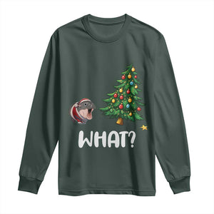 Funny Moo Deng Christmas Long Sleeve Shirt What Santa Cute Hippo Zoo Meme Baby Pygmy Xmas Tree TS11 Dark Forest Green Print Your Wear