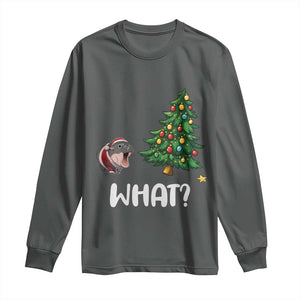 Funny Moo Deng Christmas Long Sleeve Shirt What Santa Cute Hippo Zoo Meme Baby Pygmy Xmas Tree TS11 Dark Heather Print Your Wear