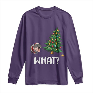 Funny Moo Deng Christmas Long Sleeve Shirt What Santa Cute Hippo Zoo Meme Baby Pygmy Xmas Tree TS11 Purple Print Your Wear